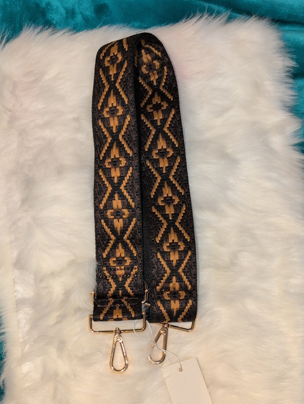 Black and Tan Geometric Webbing Bag Strap